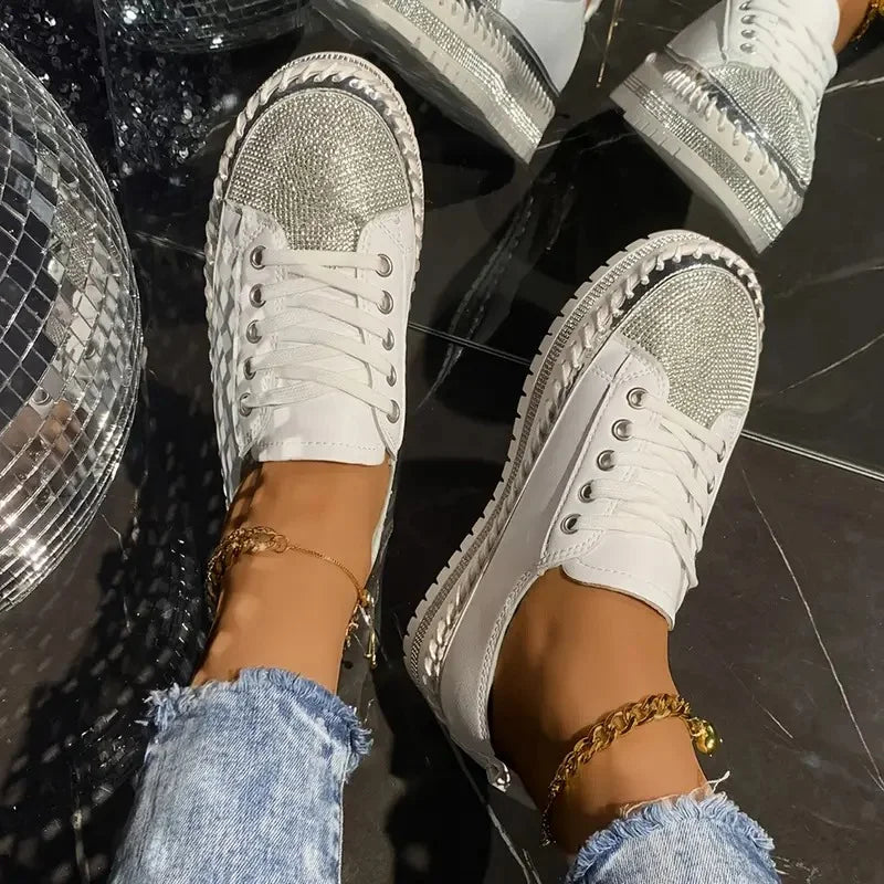 Draya | Rhinestone Lace-Up Low Top Trainers