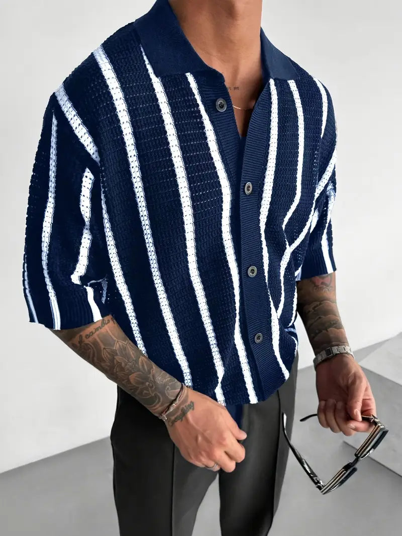Cordell | Short Sleeve Striped Knit Polo Shirt