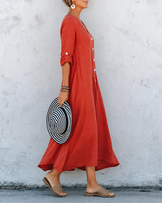 Lizie | Maxi Dress Red V Neck Button Front