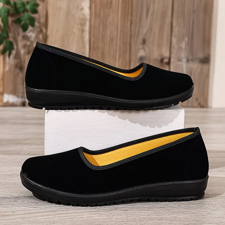 Sumaiya | Slip-On Black Low Wedge Shoes