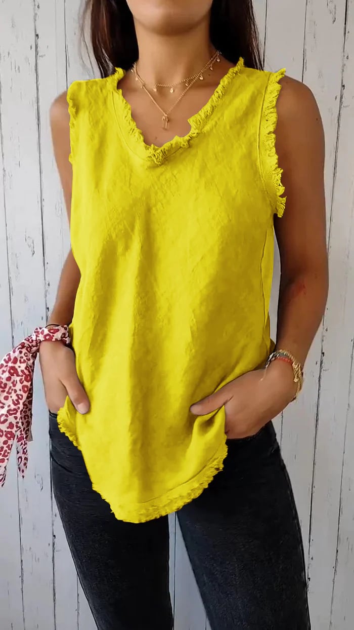 Myriam | Sleeveless V Neck Frayed Hem Vest Top