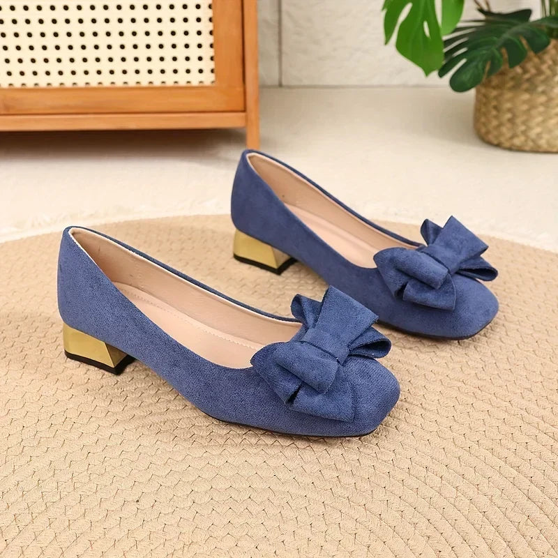 Fiamavetta | Elegant Bow Low Block Heel Pumps