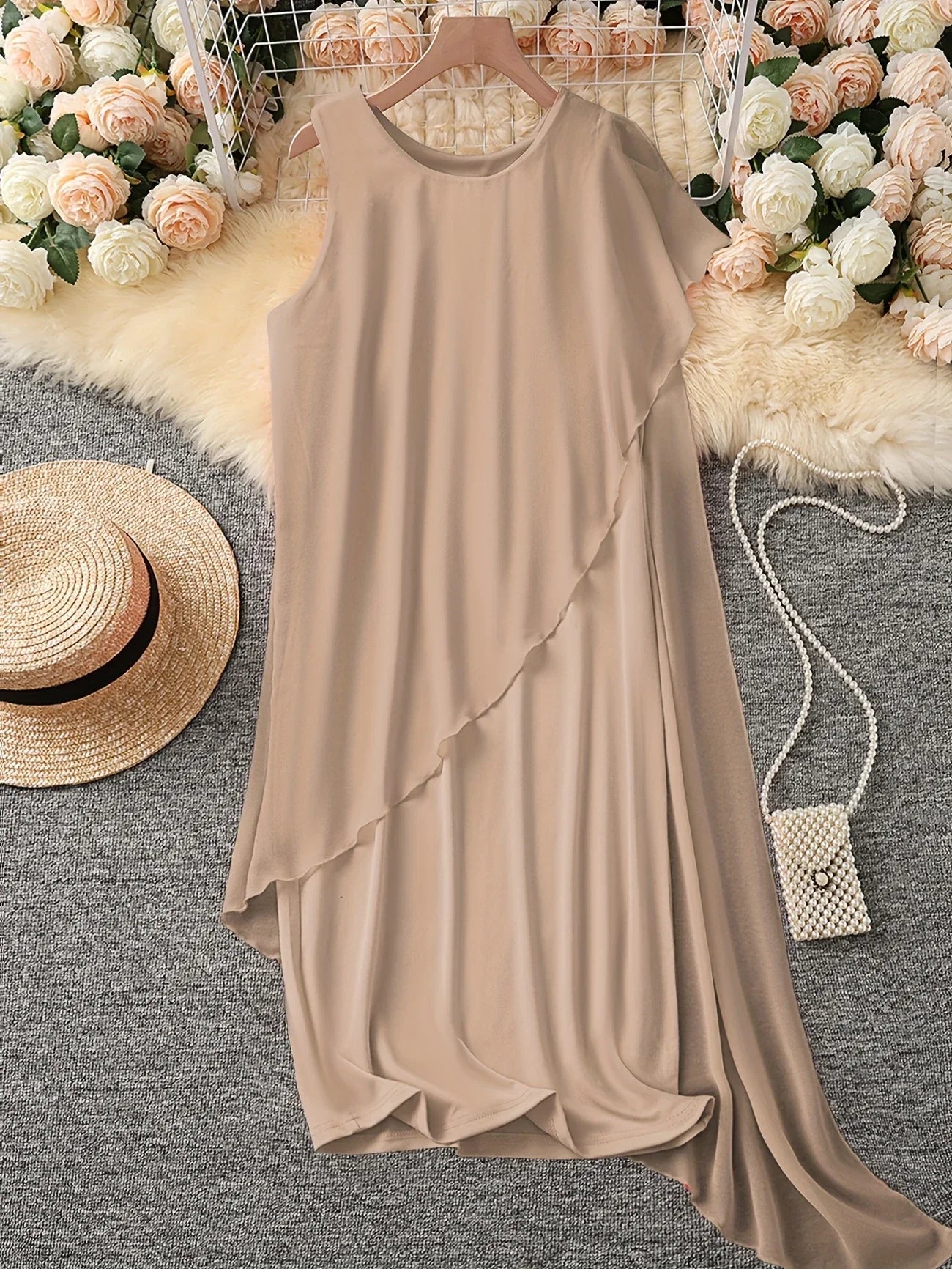 Maren | Sleeveless Asymmetric Layer Midi Dress