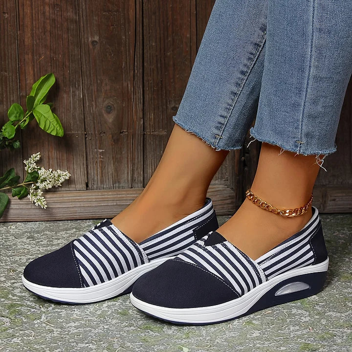 Tasha - Striped Slip On Wedge Trainers