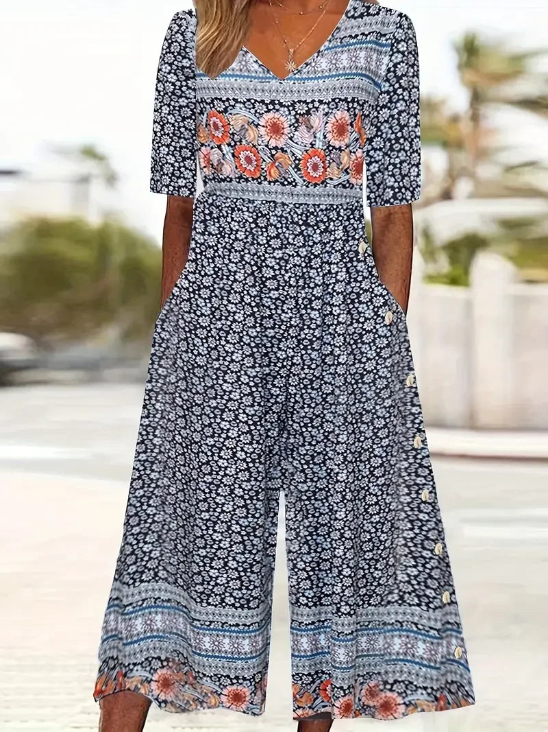 Nerina | Wide Leg Floral Print Jumpsuit