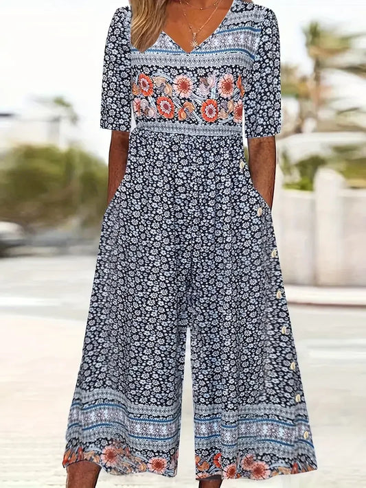 Nerina | Wide Leg Floral Print Jumpsuit