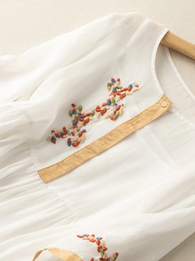 Ruth - Embroidered Midi Dress Three Quarter Sleeves
