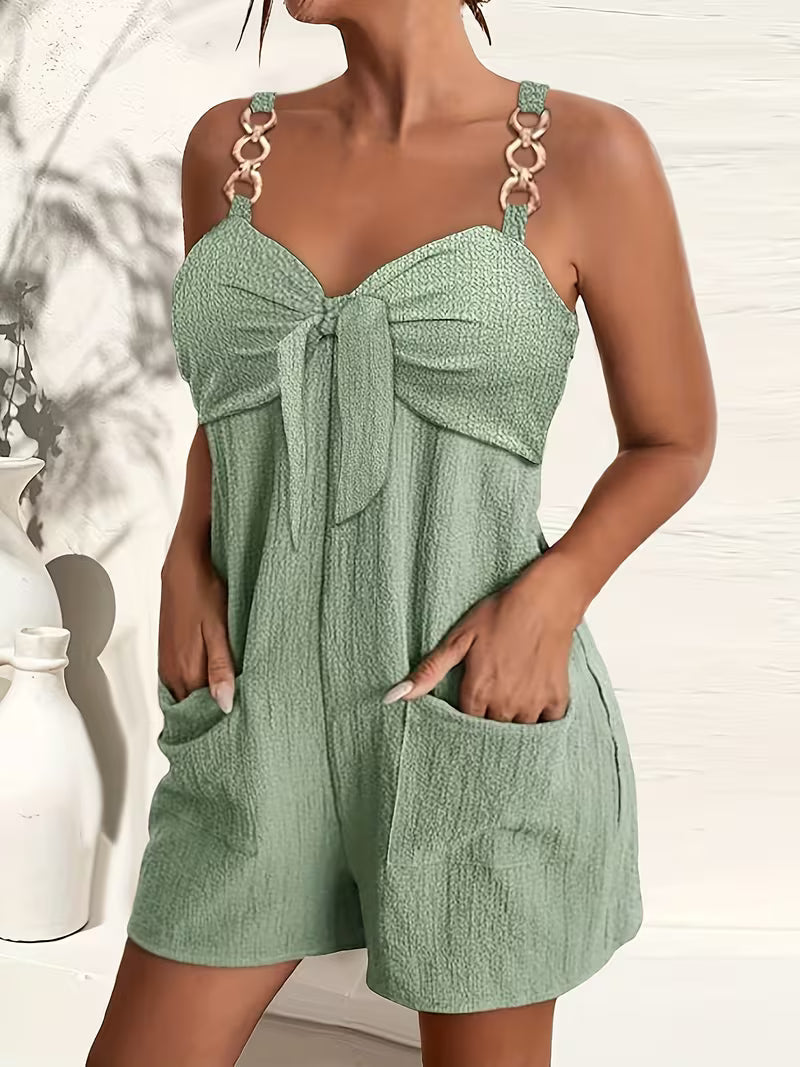 Loaiza - Sleeveless Chain Strap Bow Front Romper