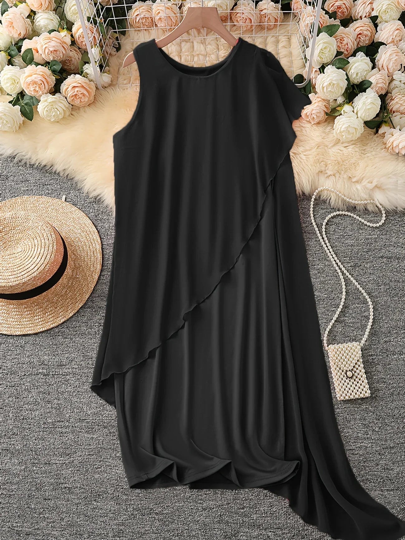Maren | Sleeveless Asymmetric Layer Midi Dress