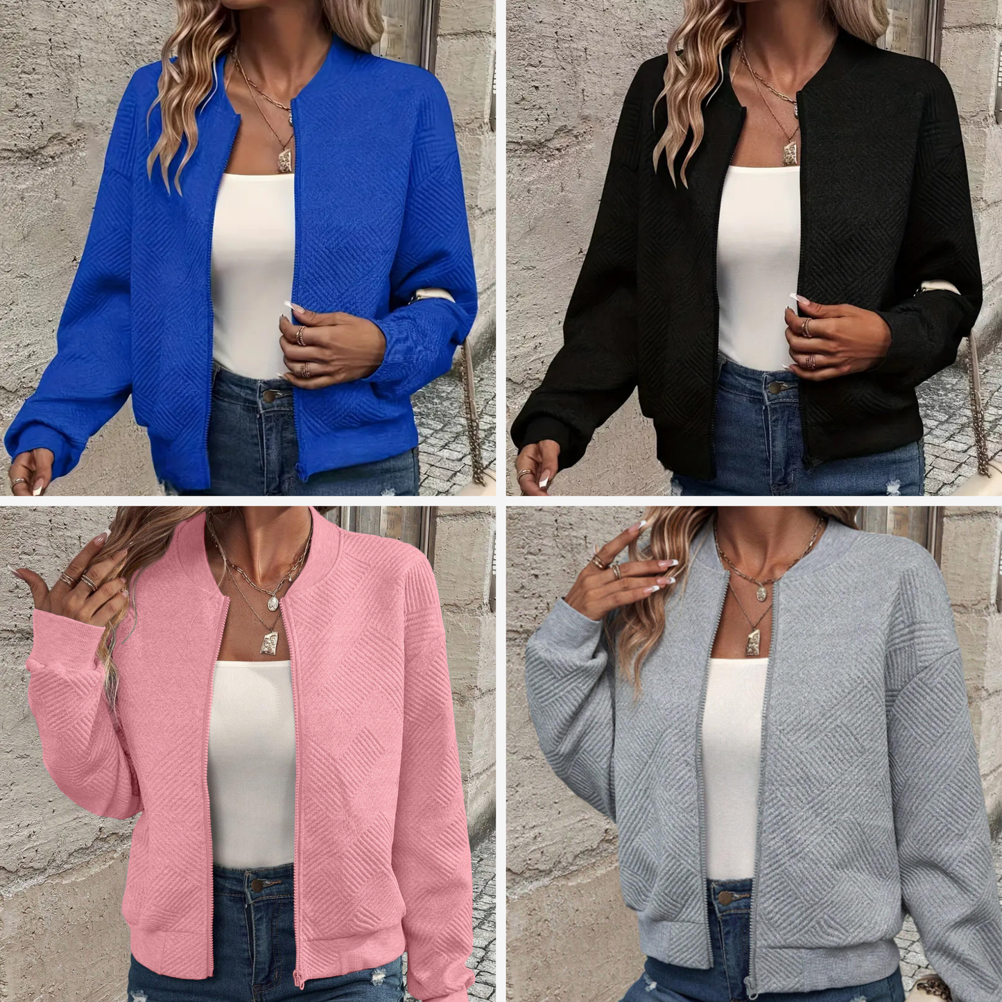 Juanita | Textured Zip-Up Long Sleeve Jacket