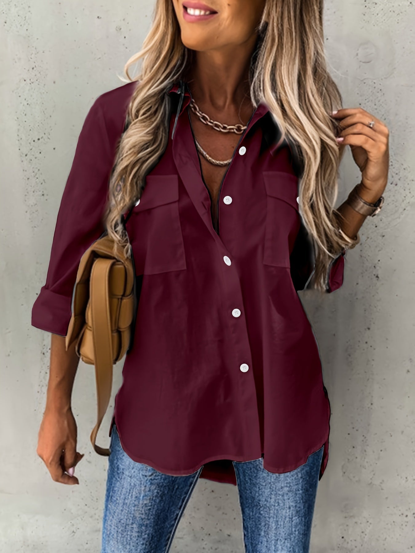 Aziza | Button Front Long Sleeve Shirt