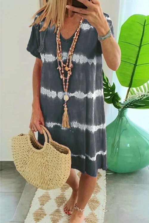 Herma | Tie Dye V-Neck Short Sleeve Midi Dress