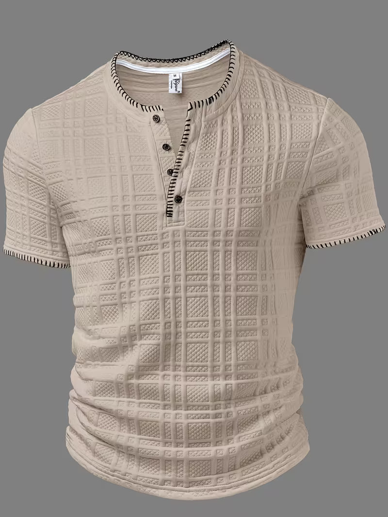 Layton | Henley T-Shirt Textured Short Sleeve Button Neck