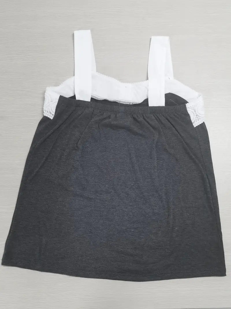 Malinda | Sleeveless Button Front Lace Trim Top