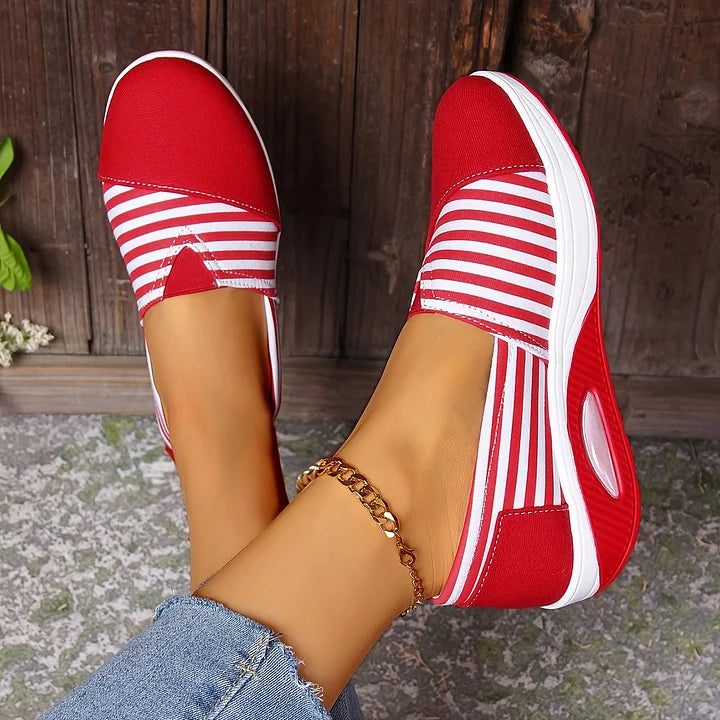 Tasha - Striped Slip On Wedge Trainers