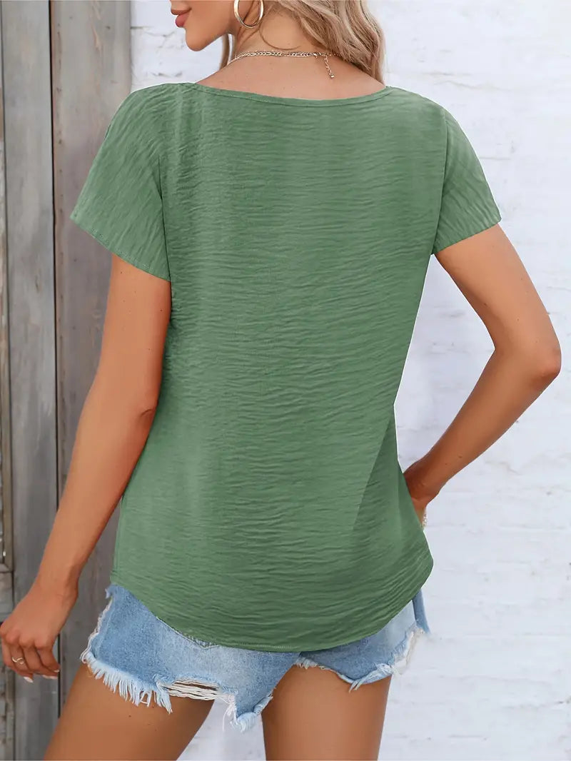 Shira | V Neck Short Sleeve Button Top