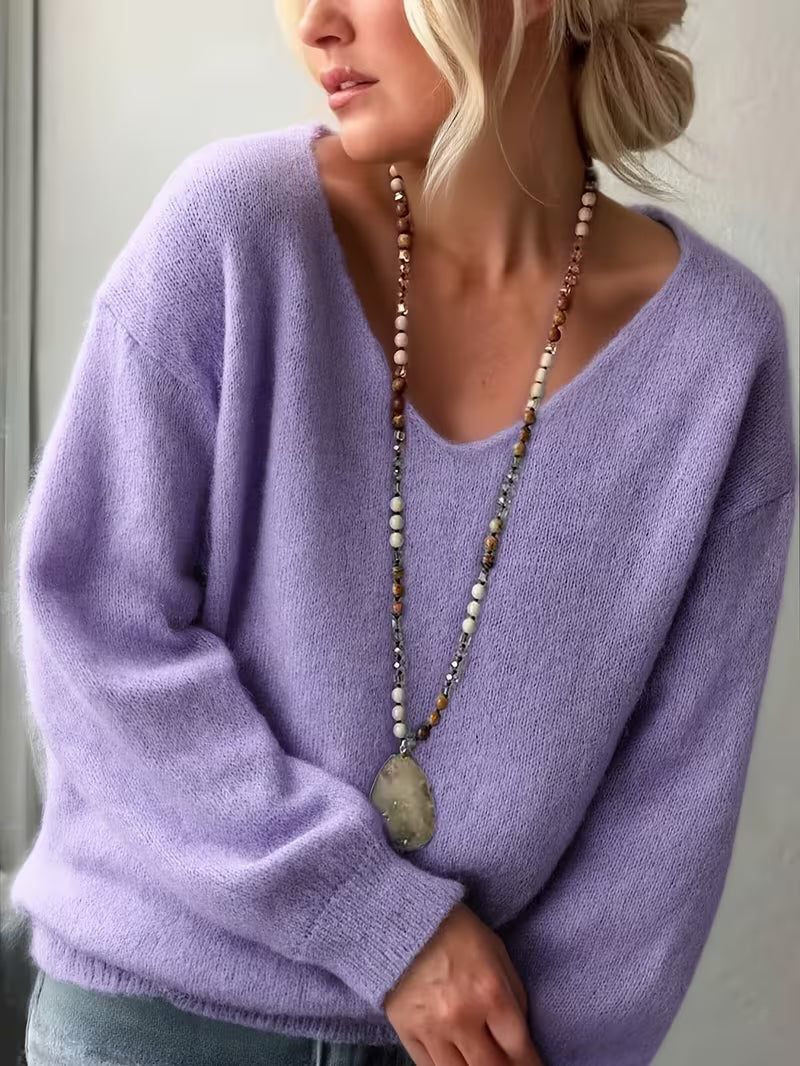 Yalitan | Long Sleeve V-Neck Relaxed Knit Sweater