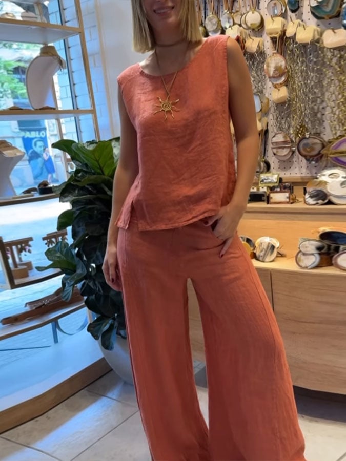 Leonila | Two-Piece Set Sleeveless Top Wide-Leg Trousers