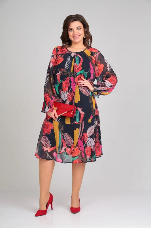 Vinoshika | Floral Long Sleeve Midi Dress