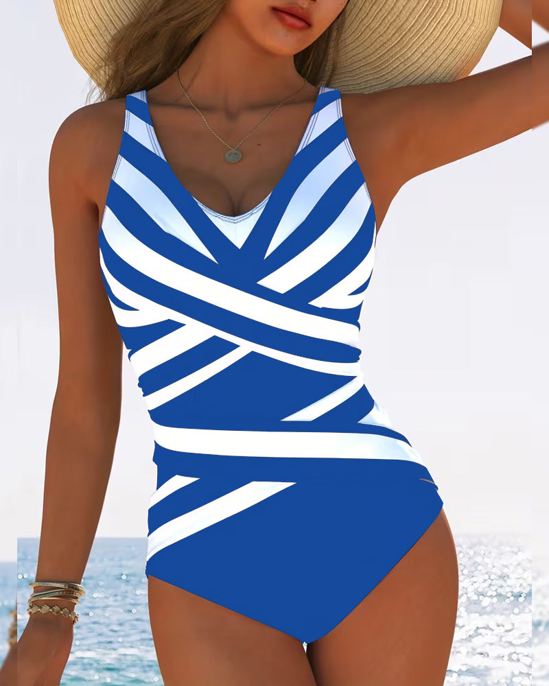Sulinna | One-Piece Striped V-Neck Swimsuit