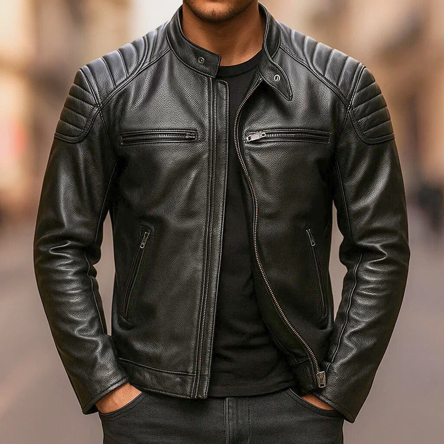 Samer | Leather Biker Zip Front Jacket