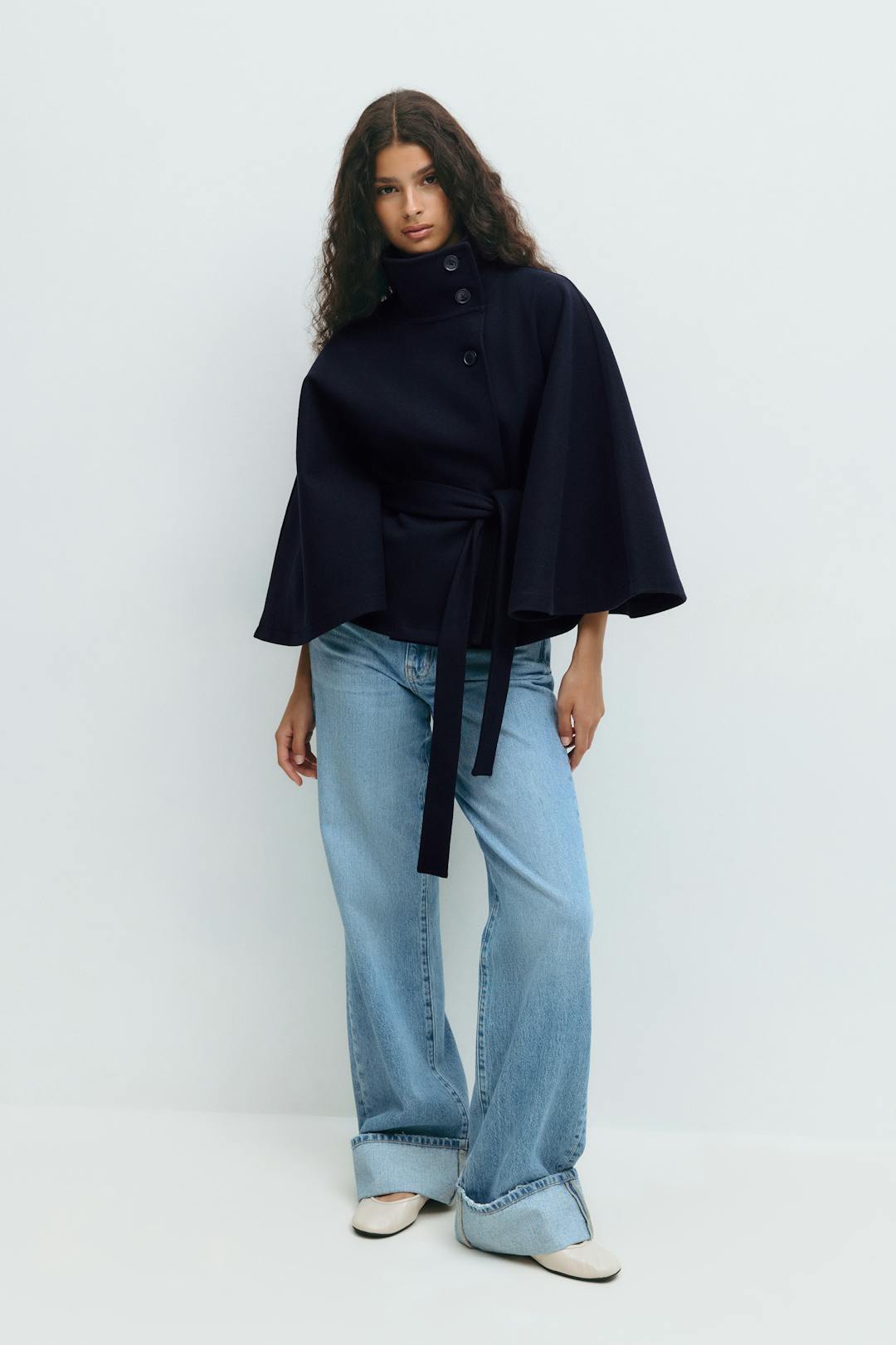 Carole | Belted Cape with Stand Collar