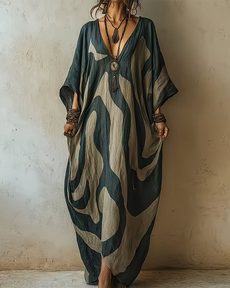 Briina | Abstract Pattern V-Neck Maxi Dress