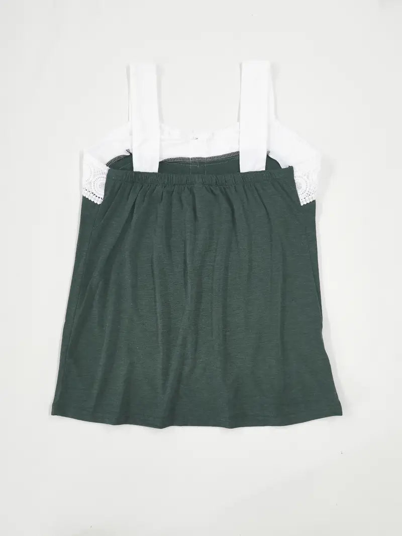 Malinda | Sleeveless Button Front Lace Trim Top