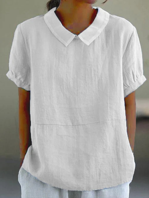 Henny | Short Sleeve Collared Cotton Feel Blouse
