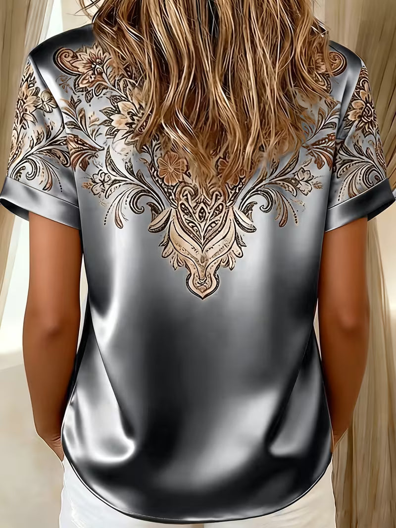 Zirmela | Floral Print Short Sleeve Button Up Blouse