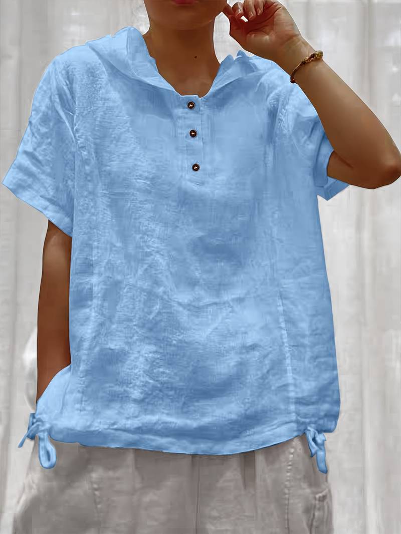 Dounia | Hooded Short Sleeve Button Front Top