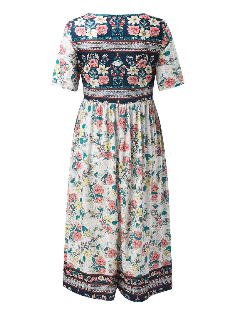 Lisan | Floral Print V-Neck Midi Dress