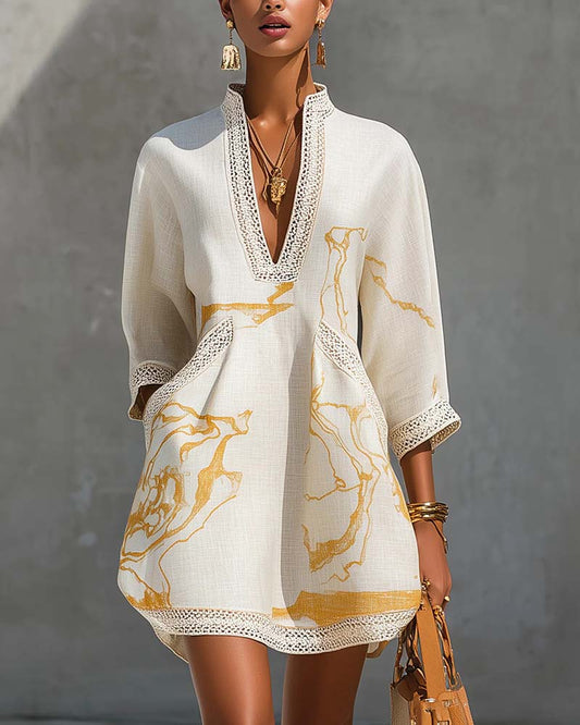 Soeun | V-Neck Printed Mini Tunic Dress