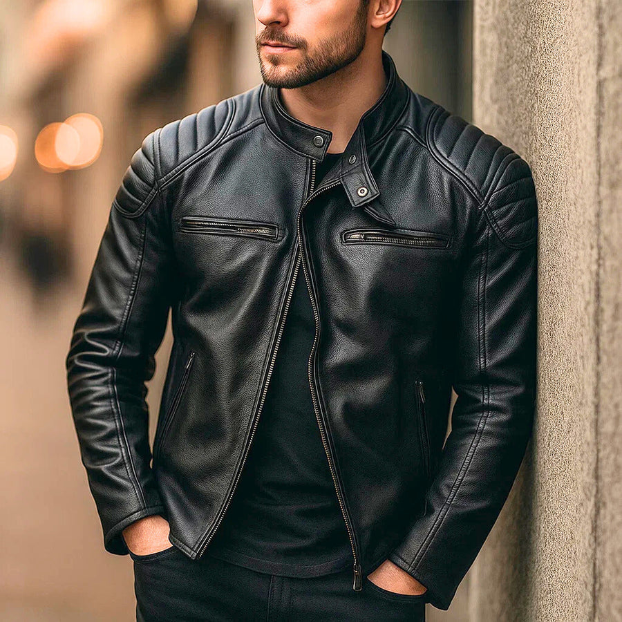 Samer | Leather Biker Zip Front Jacket
