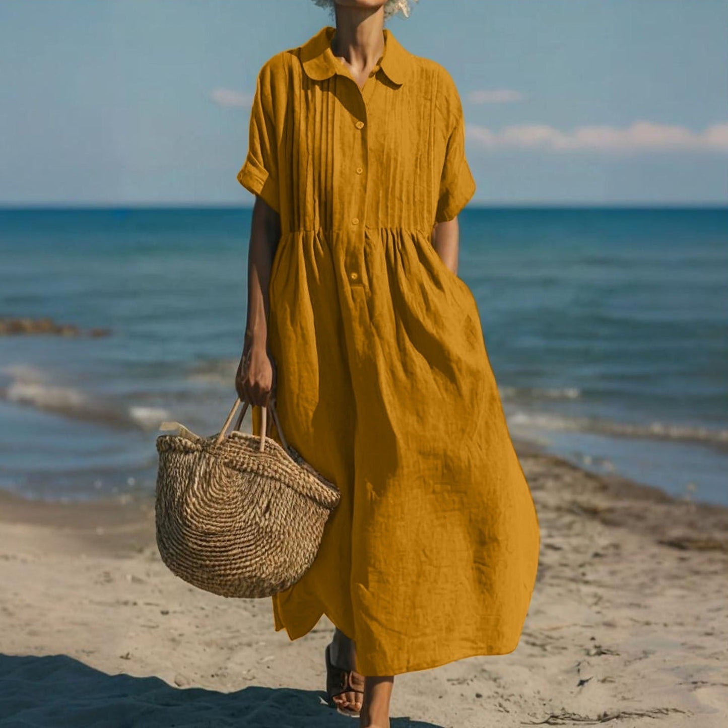 Janny - Shirt Dress Loose Short Sleeve Midi