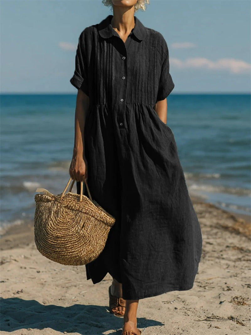 Janny - Shirt Dress Loose Short Sleeve Midi