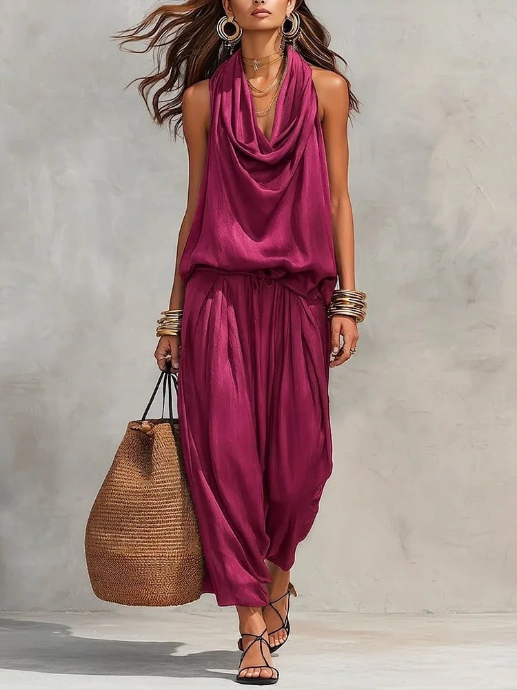 Katerina | Sleeveless Draped Wide Leg Two Piece Set