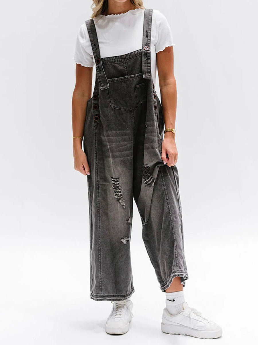 Clarice | Denim Overalls Wide Leg Distressed