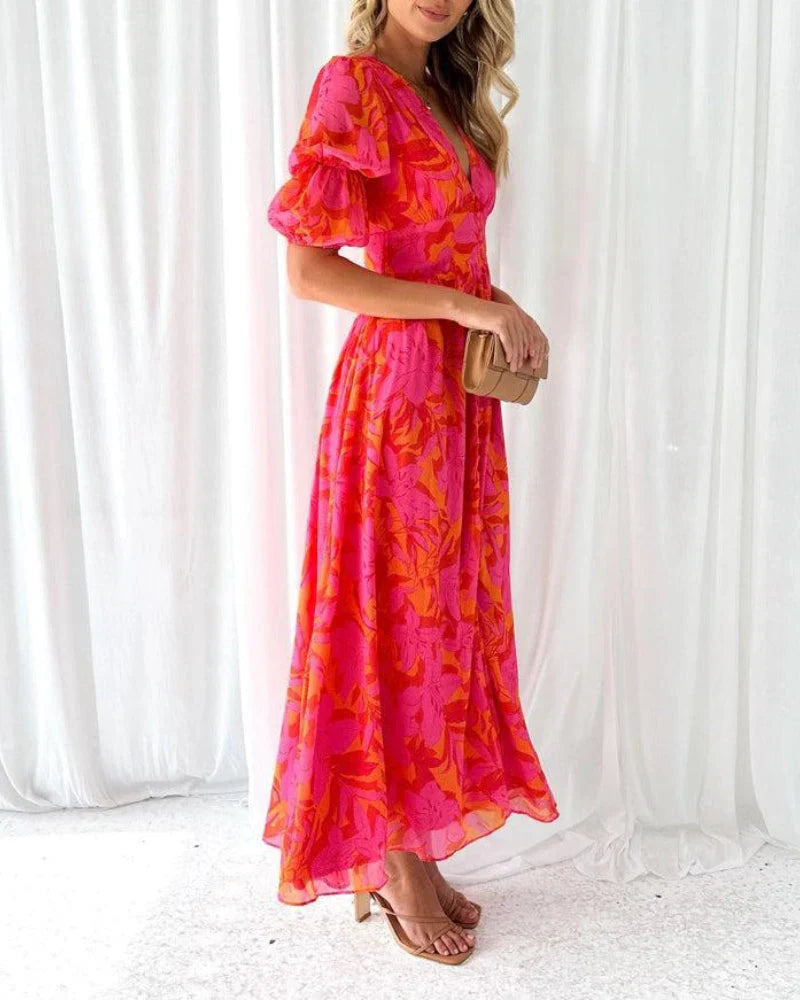 Derana | Maxi Dress Pink Orange Floral Print