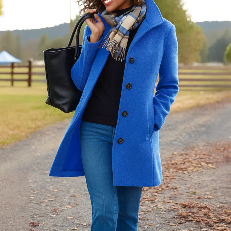 Quendra | Long Sleeve Button Front Mid-Length Coat