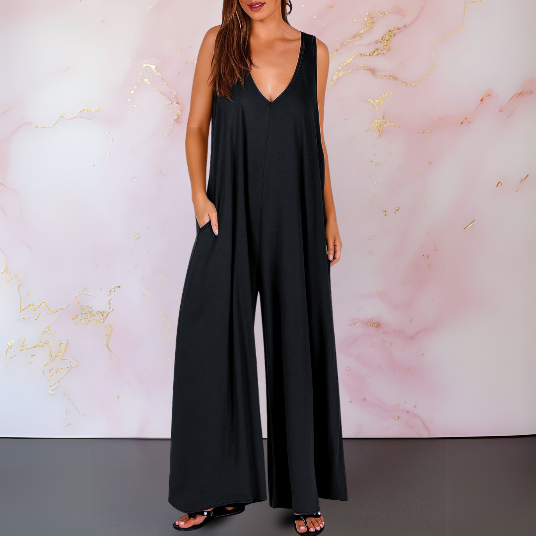 Natasa | Wide Leg V-Neck Sleeveless Jumpsuit