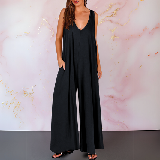 Natasa | Wide Leg V-Neck Sleeveless Jumpsuit