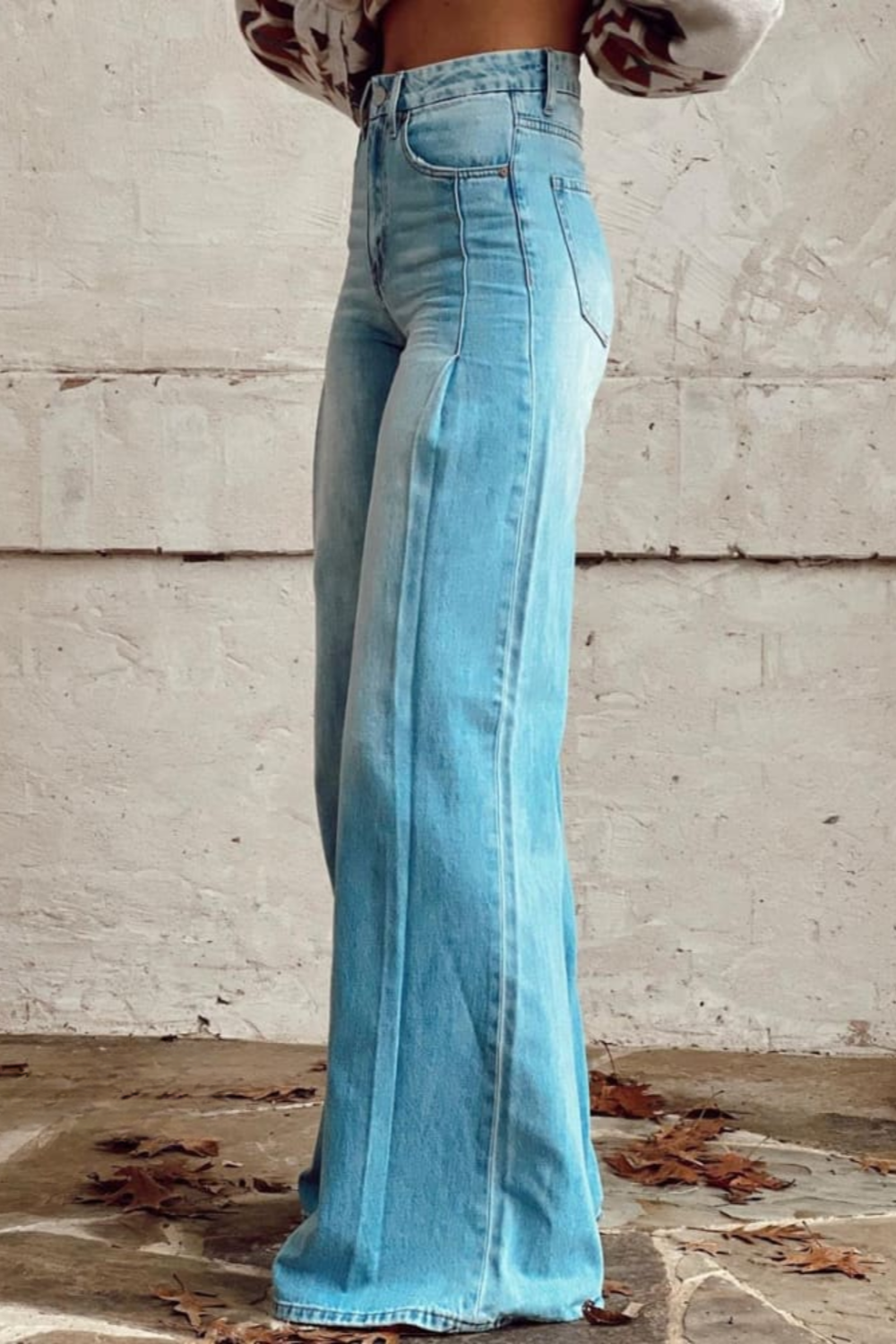 Neske | Wide Leg High Waist Denim Style Trousers