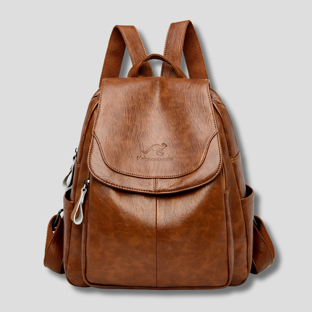 UrbanMuse | Leather Style Backpack with Flap Top