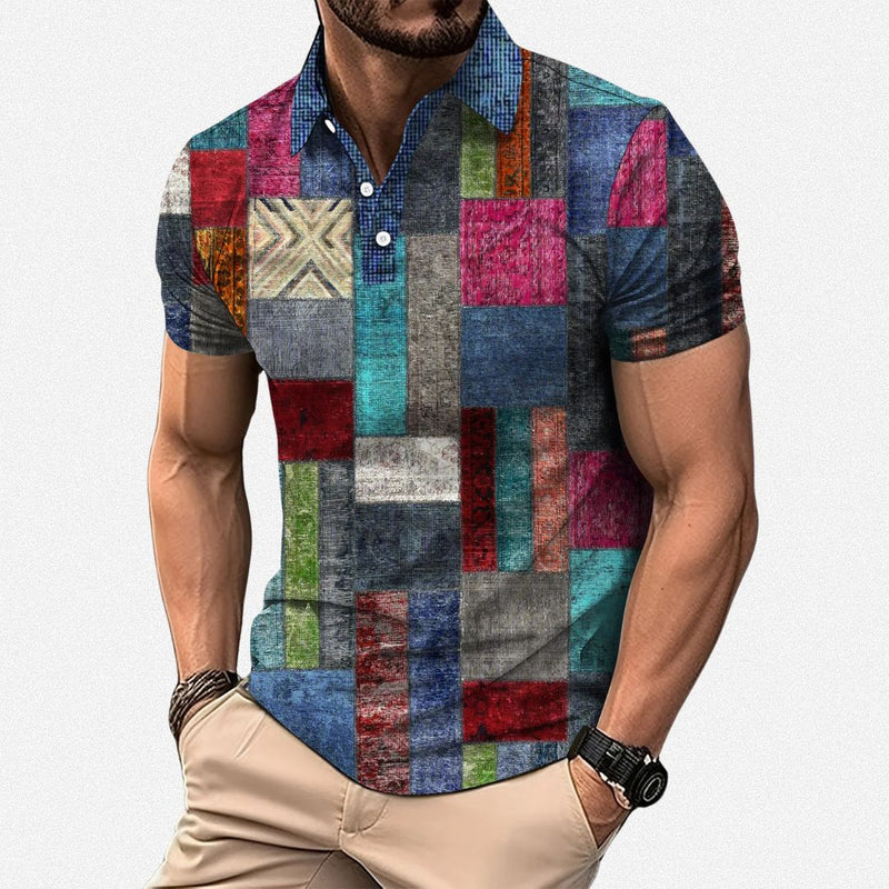 Gasan | Colour Block Patchwork Polo Shirt