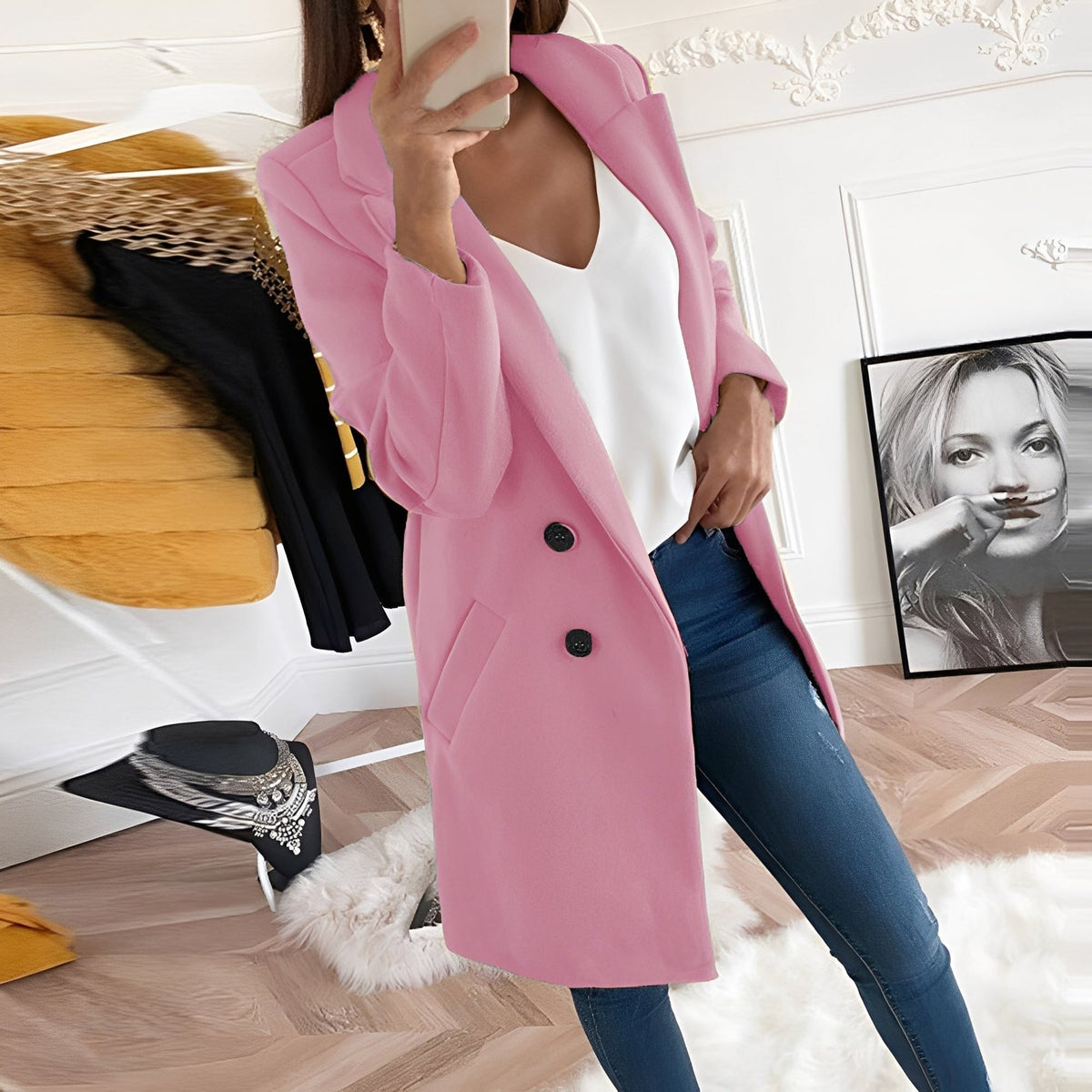 Casey | Thigh Length Coat with Notched Lapels