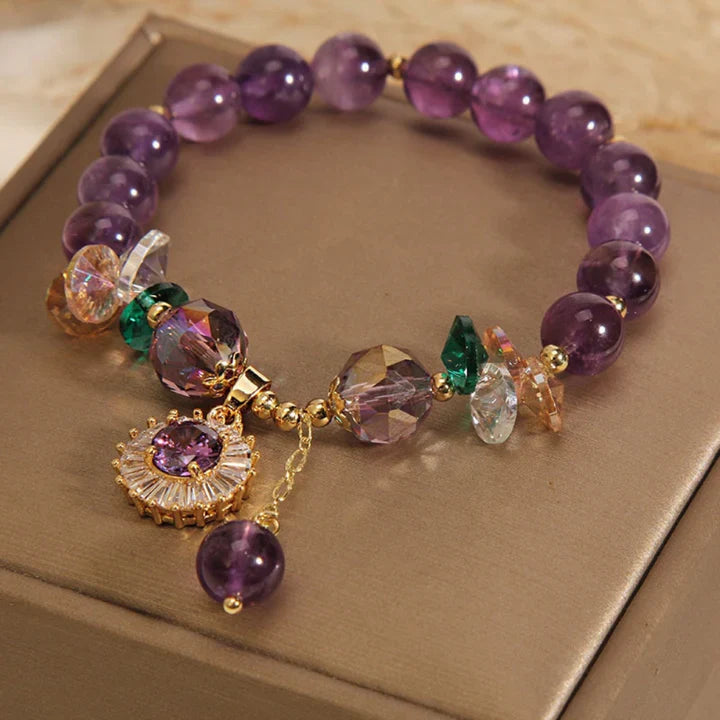 Elsien | Beaded Purple Charm Stretch Bracelet