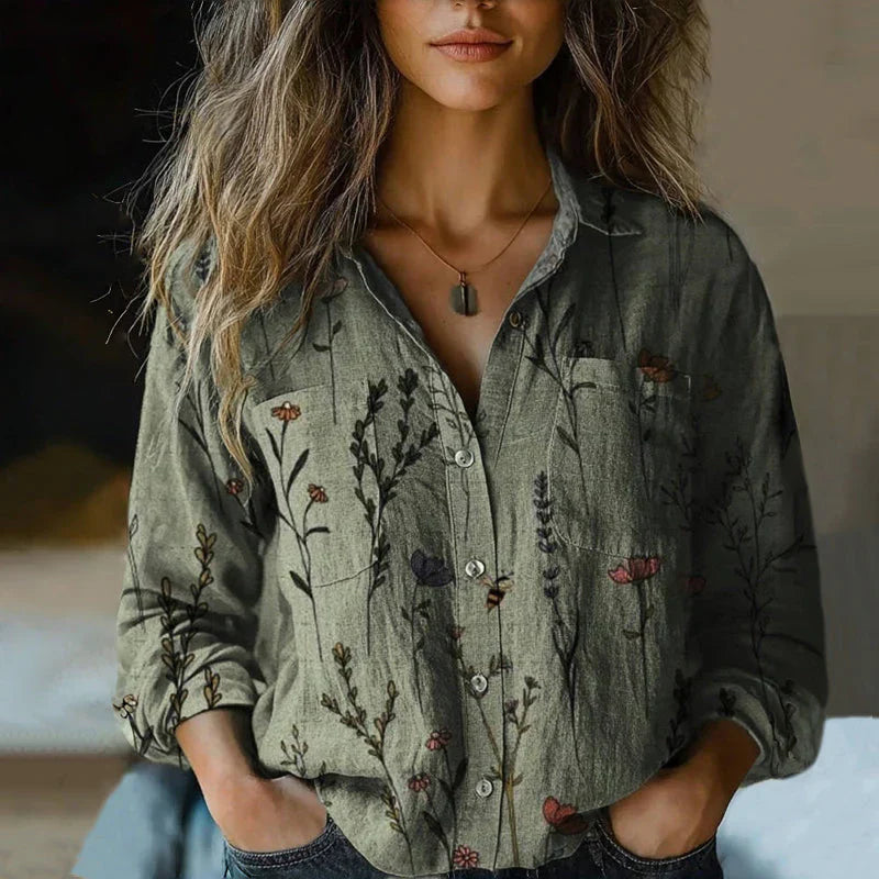 Morena | Red Printed Button Front Blouse