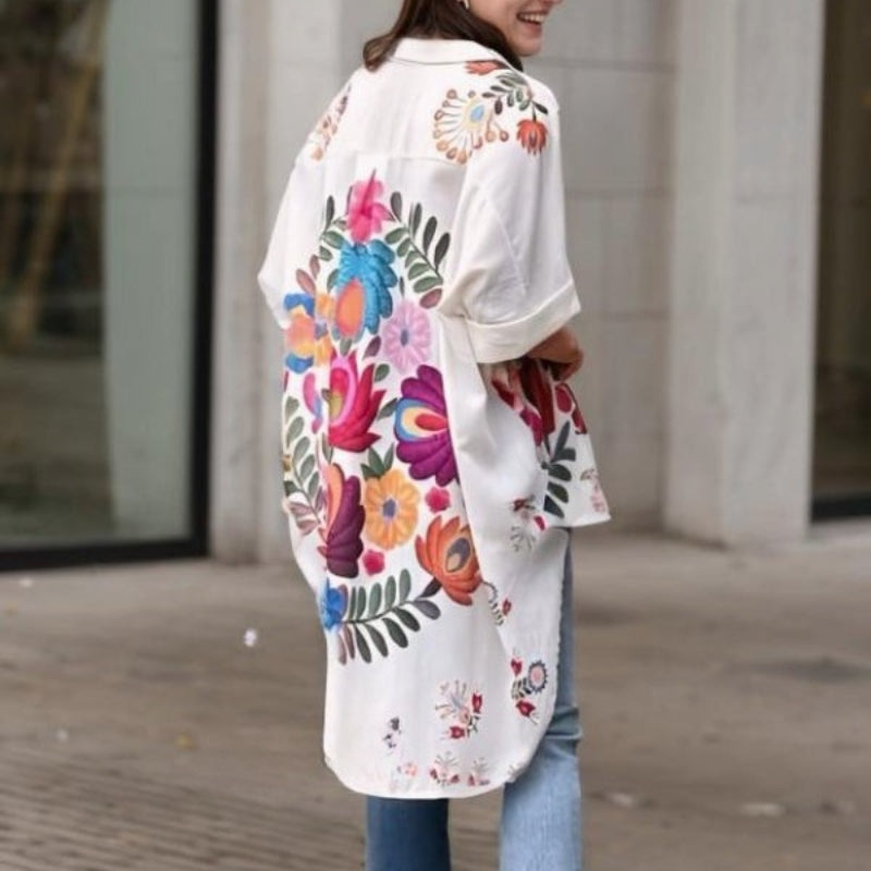Rossella | Floral Print Short Sleeve Long Shirt