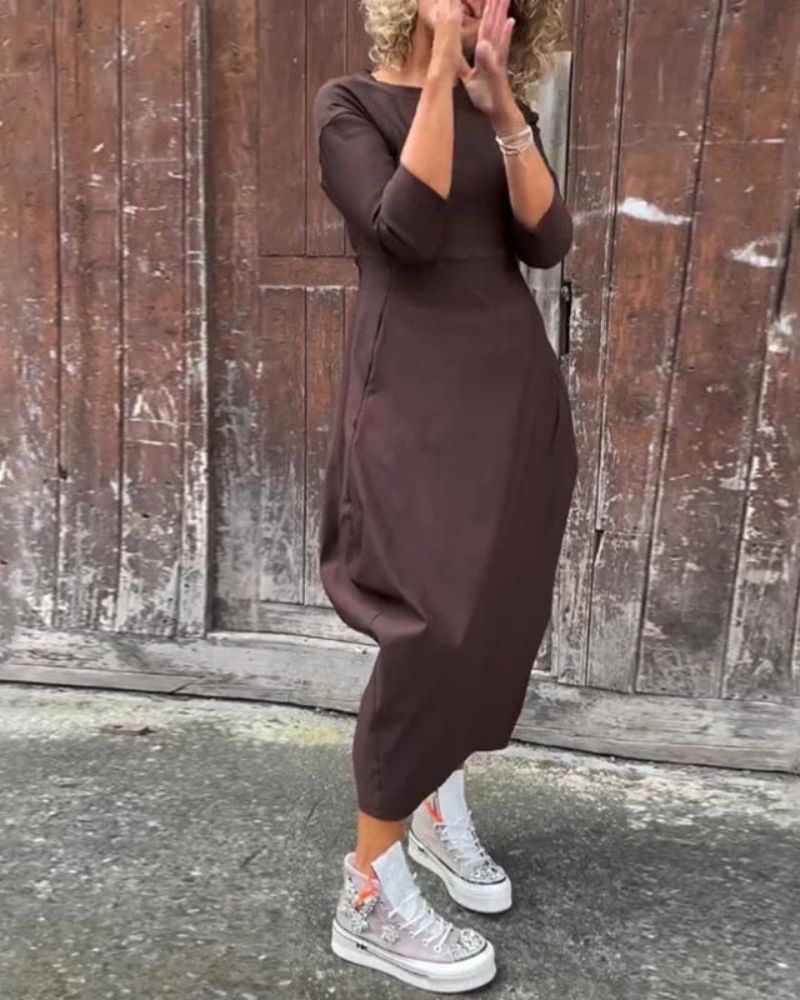 Magdana | Midi Dress Three Quarter Sleeve Plain